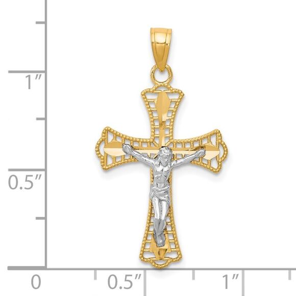 10K Yellow Gold w/Rhodium Diamond-Cut Crucifix Pendant